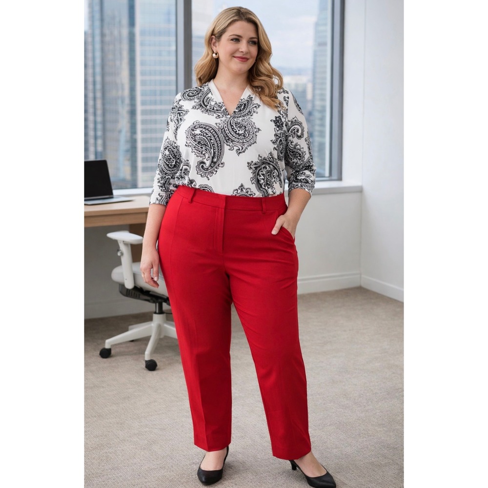 Michael Kors Samantha Red Ankle Pants Plus Size‎ 24W Straight Leg Trousers
